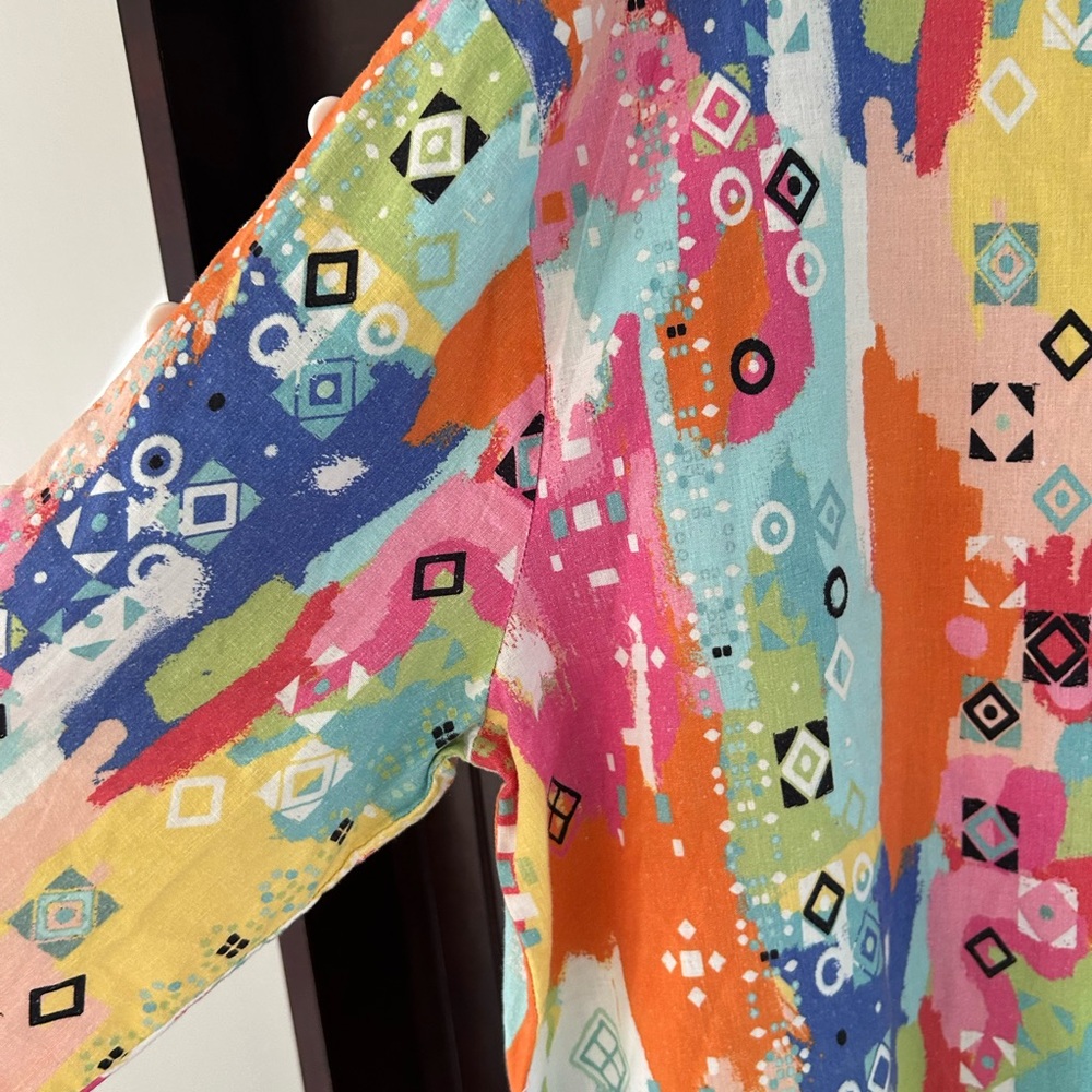 À LA CARTE Colorful Linen Abstract Print Tunic Top Boho Lagenlook Art to Wear XL - Picture 13 of 16